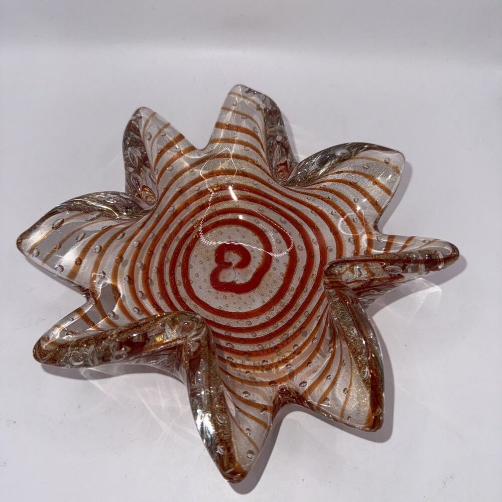 Murano Style Gold Flecks Glass Bowl/Dish/Ashtray